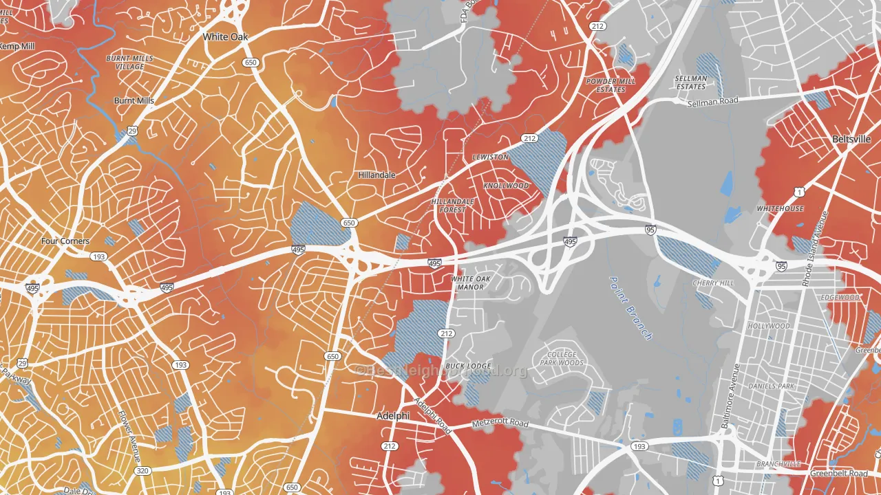 Transit Grade map of Hillandale, Silver Spring, MD