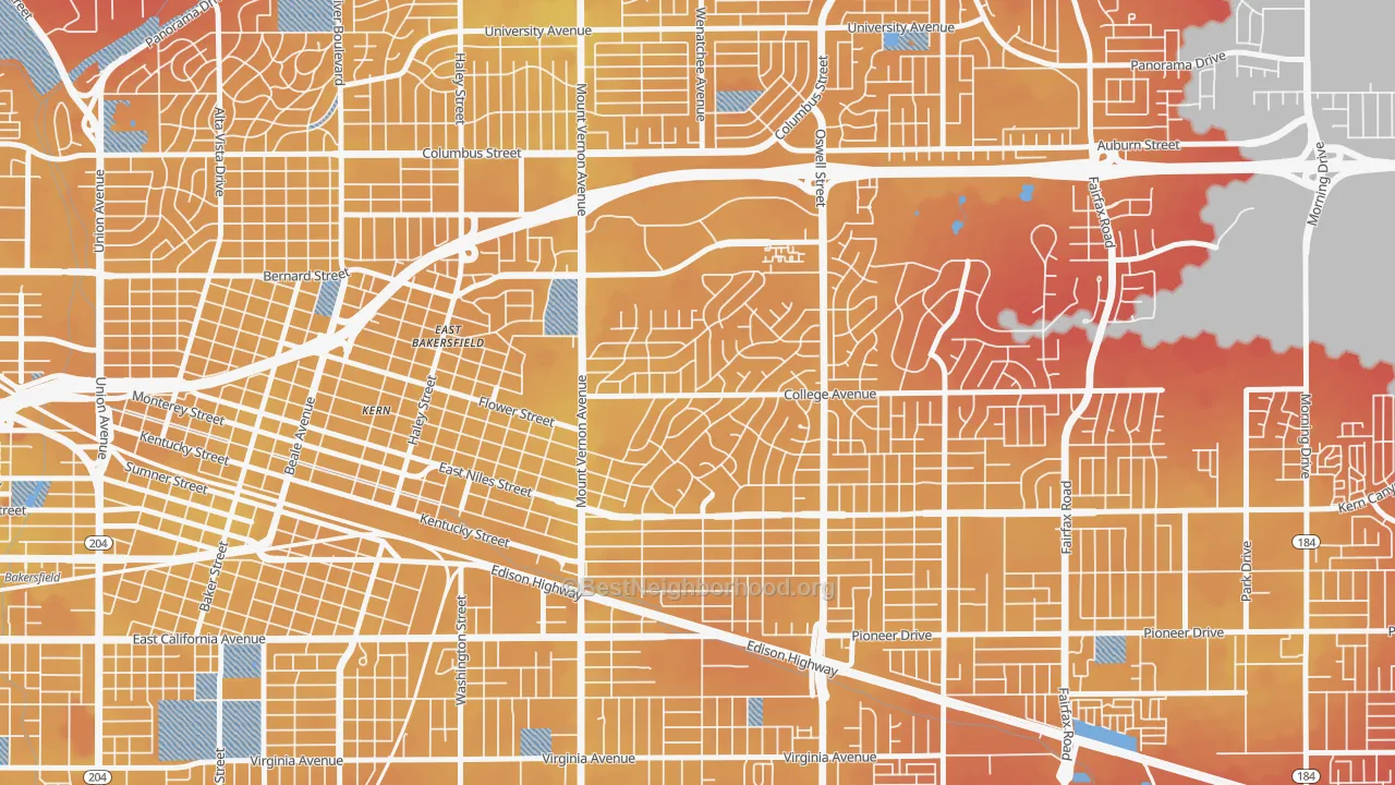 Transit Grade map of Hillcrest-Bakersfield, Bakersfield, CA