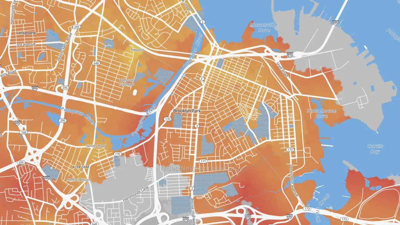 Transit Grade map of Hillcrest, Brooklyn Park, MD