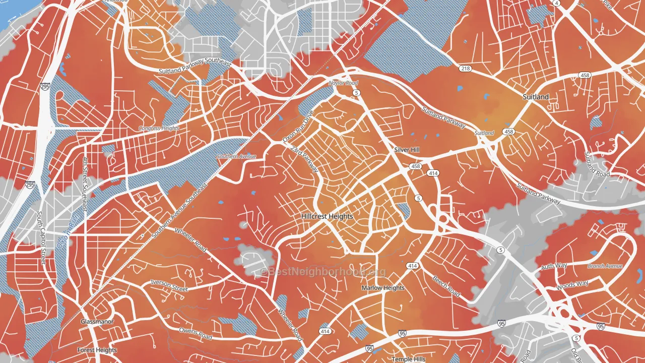 Transit Grade map of Hillcrest Heights, MD