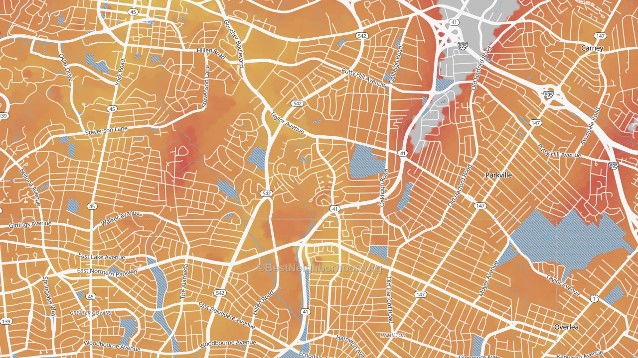 Transit Grade map of Hillendale, Parkville, MD