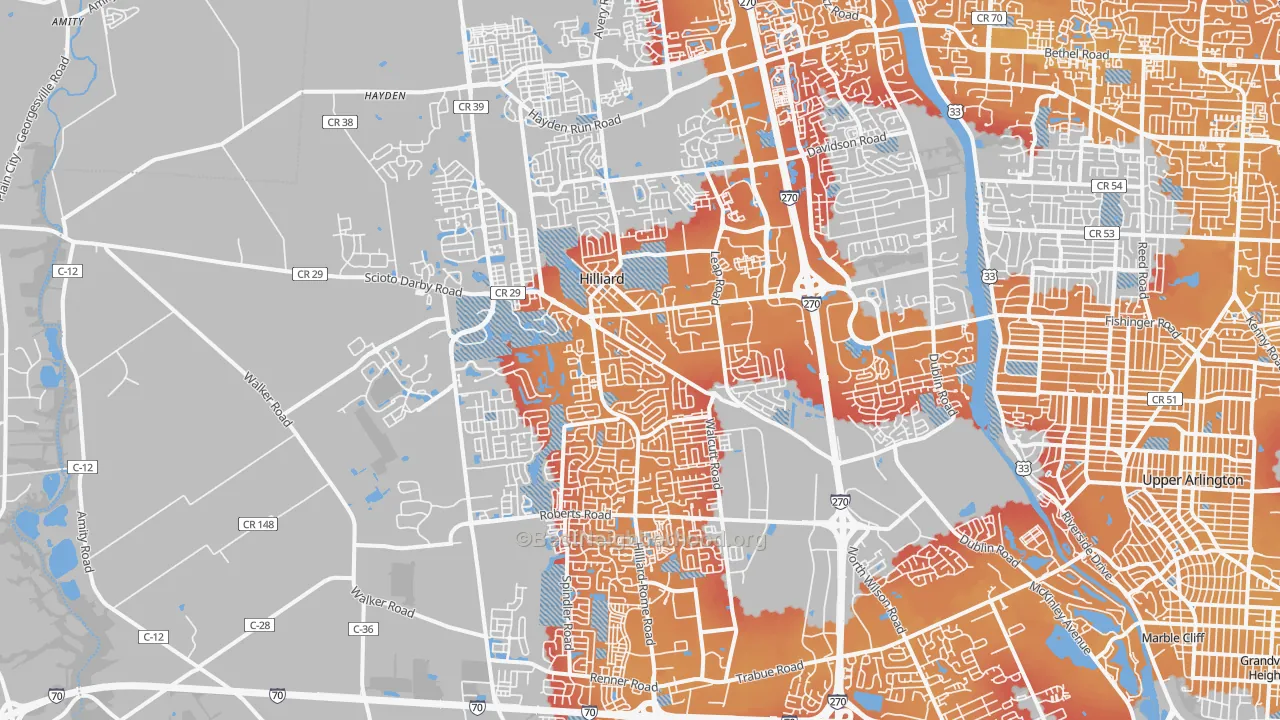 Transit Grade map of Hilliard, OH