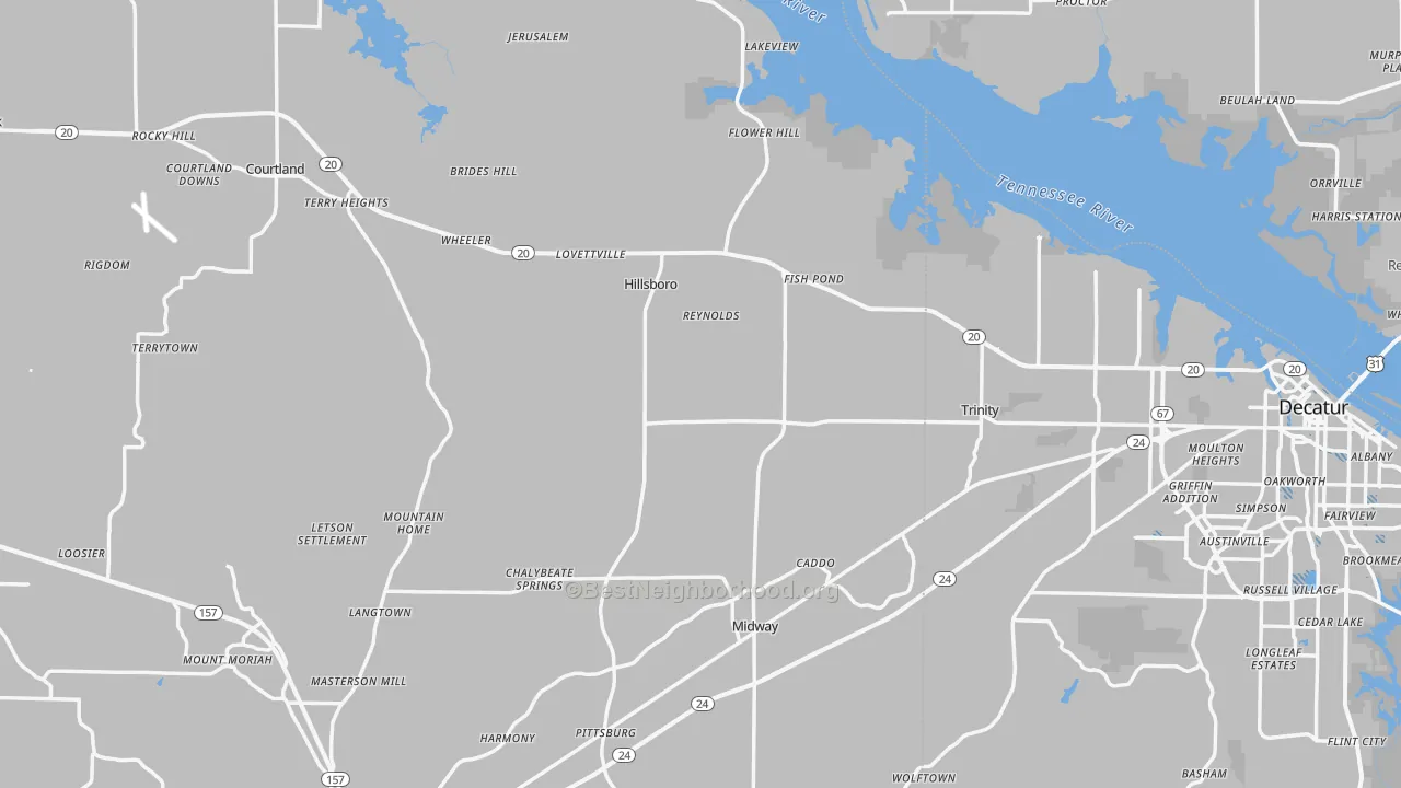 Transit Grade map of Hillsboro, AL
