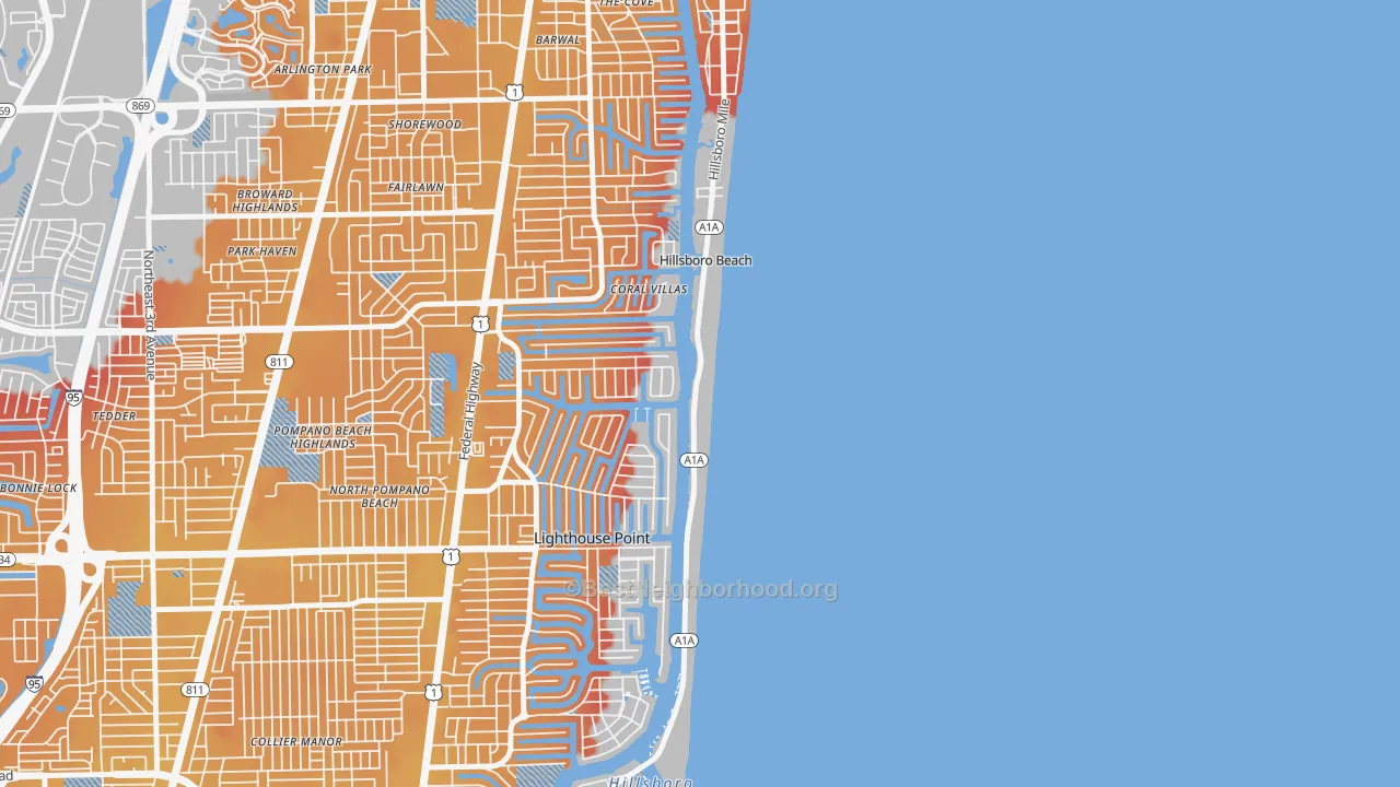 Transit Grade map of Hillsboro Beach, FL