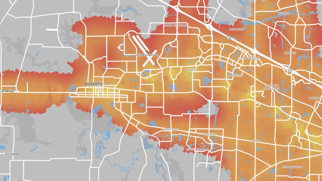 Transit Grade map of Hillsboro, OR
