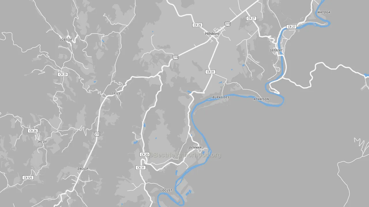 Transit Grade map of Hillsboro, WV