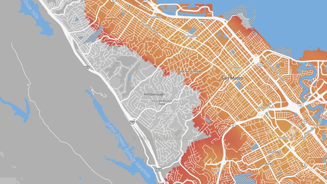 Transit Grade map of Hillsborough, CA