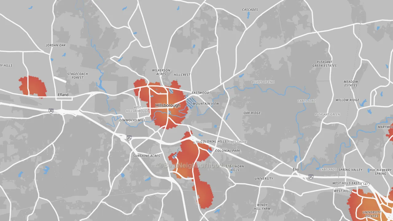 Transit Grade map of Hillsborough, NC