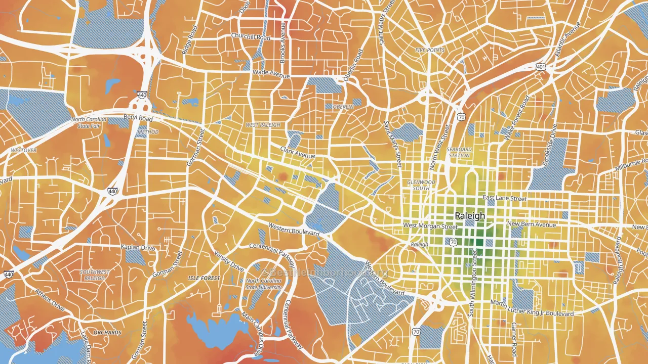 Transit Grade map of Hillsborough, Raleigh, NC
