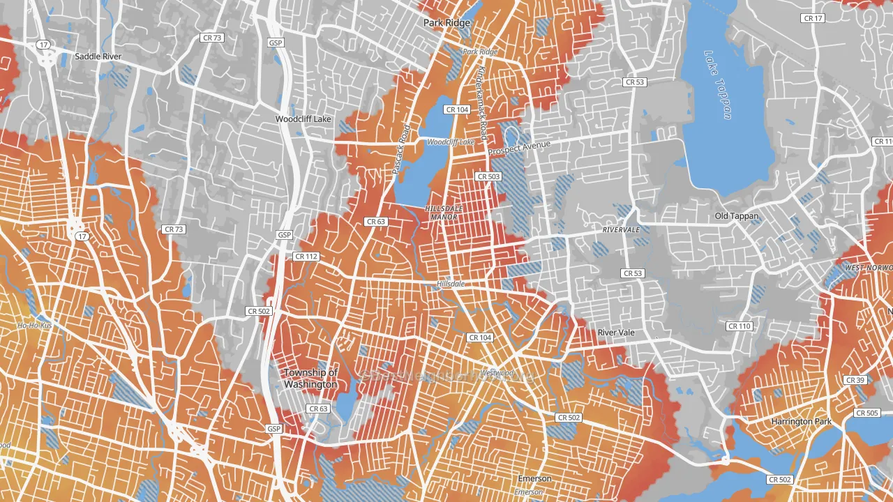 Transit Grade map of Hillsdale, NJ