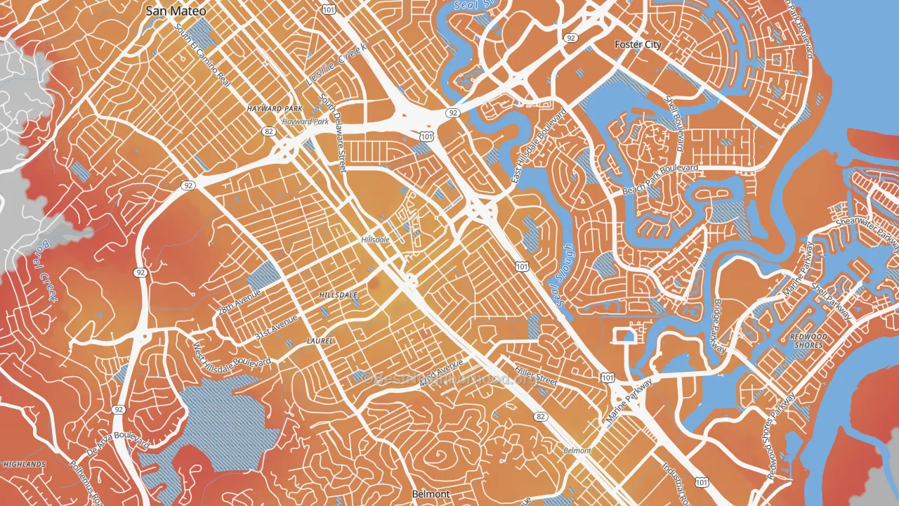 Transit Grade map of Hillsdale, San Mateo, CA