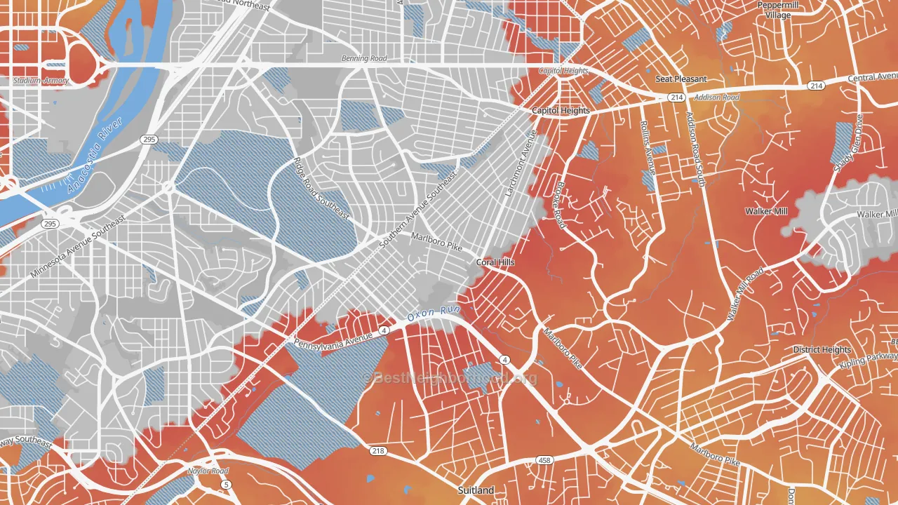 Transit Grade map of Hillside, Coral Hills, MD