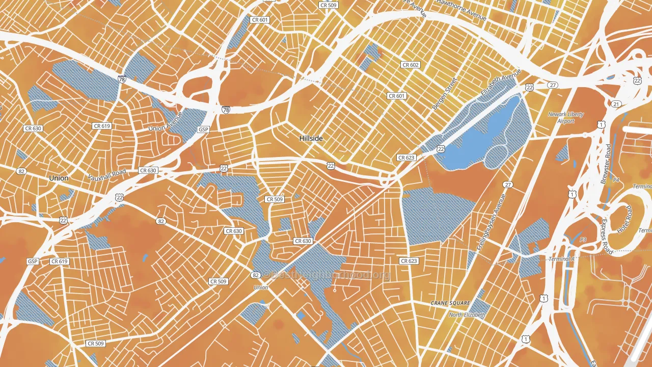 Transit Grade map of Hillside, NJ