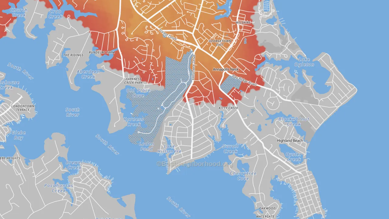 Transit Grade map of Hillsmere Shores, Annapolis Neck, MD