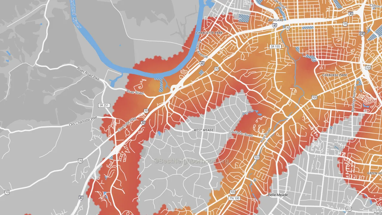 Transit Grade map of Hillwood Estates, Nashville, TN