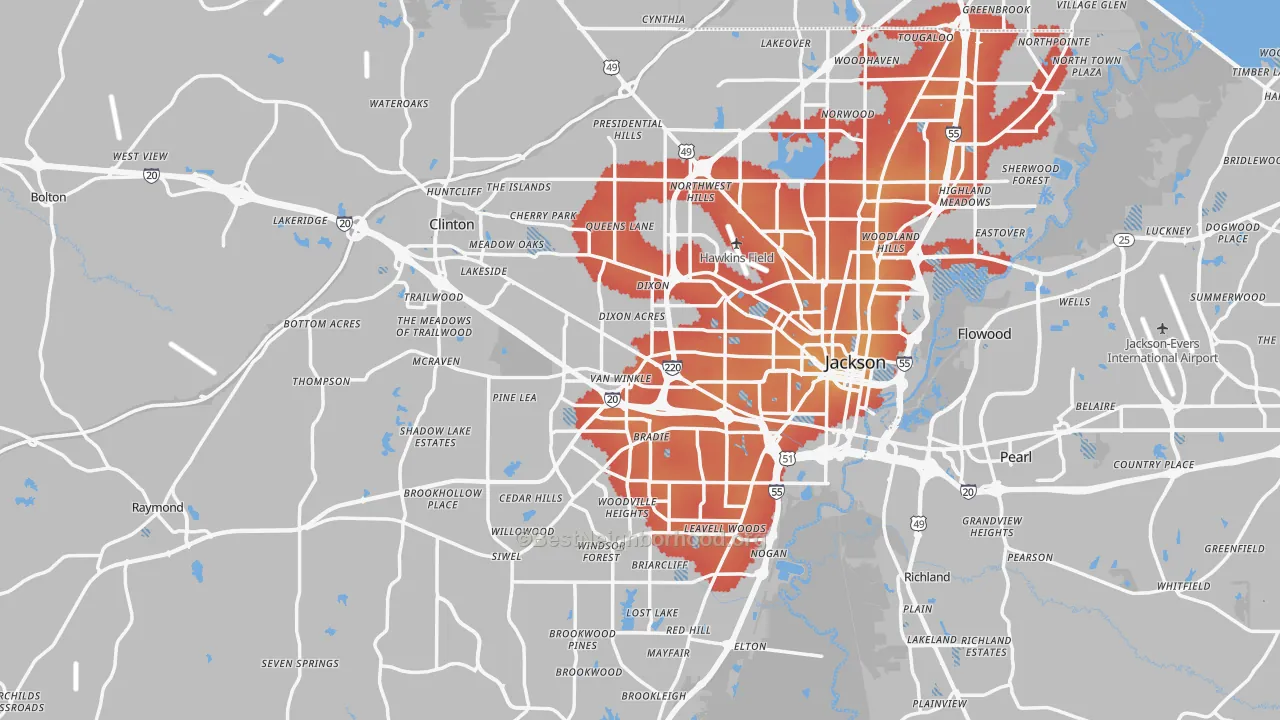 Transit Grade map of Hinds County, MS