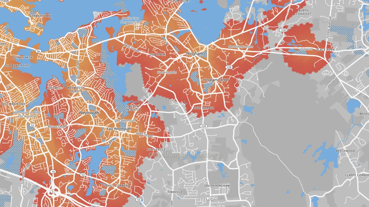 Transit Grade map of Hingham, MA
