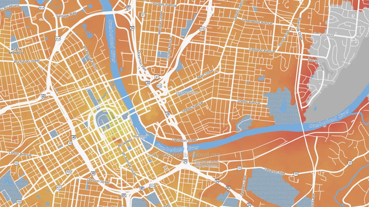 Transit Grade map of Historic Edgefield, Nashville, TN