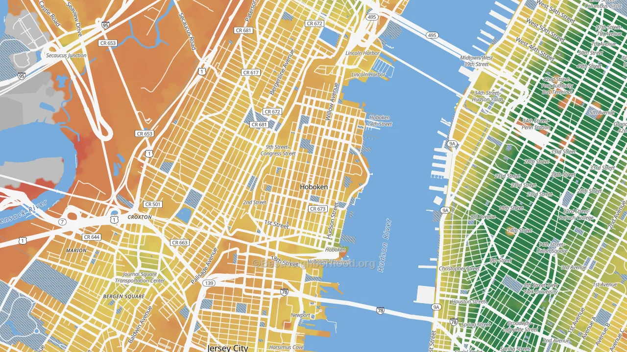 Transit Grade map of Hoboken, NJ