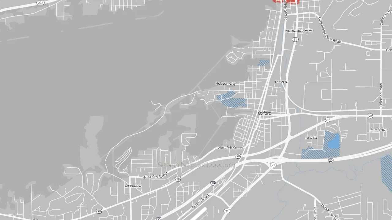 Transit Grade map of Hobson City, AL