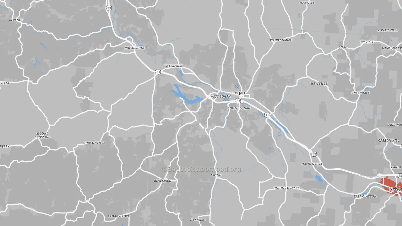 Transit Grade map of Hocking County, OH