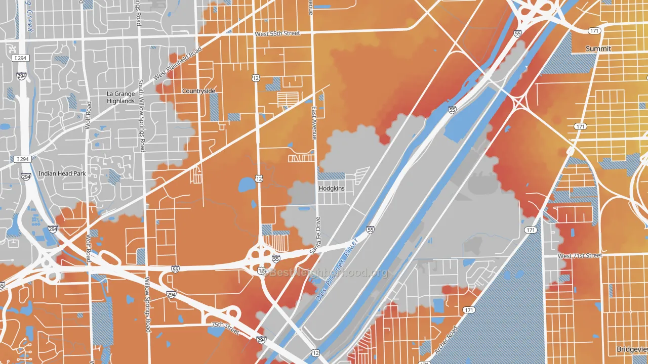 Transit Grade map of Hodgkins, IL