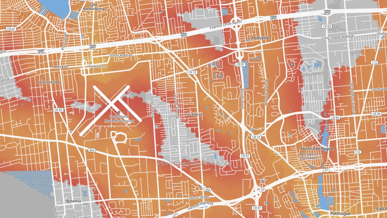 Transit Grade map of Holbrook, NY