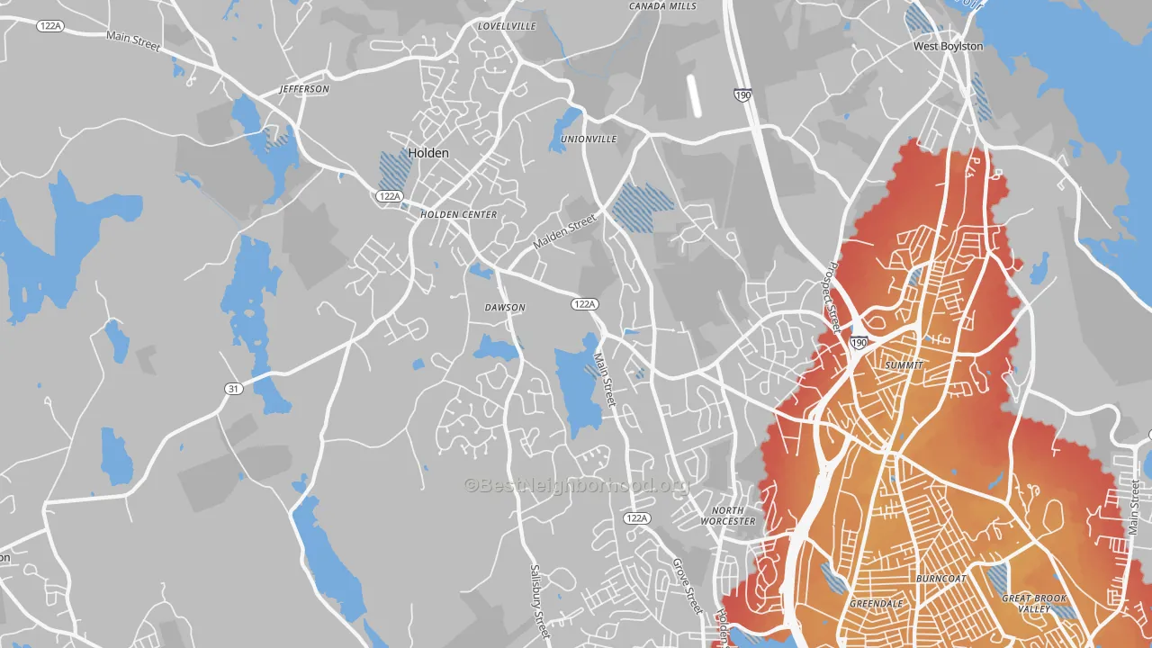 Transit Grade map of Holden, MA