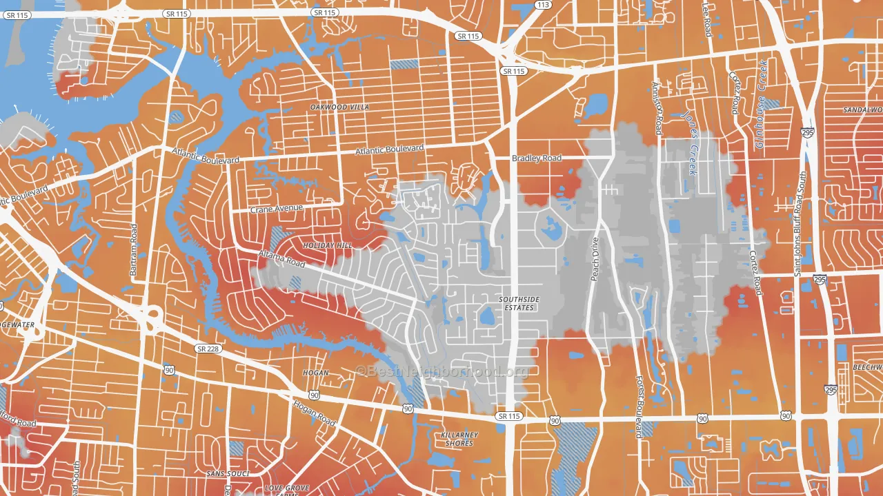Transit Grade map of Holiday Hill, Jacksonville, FL