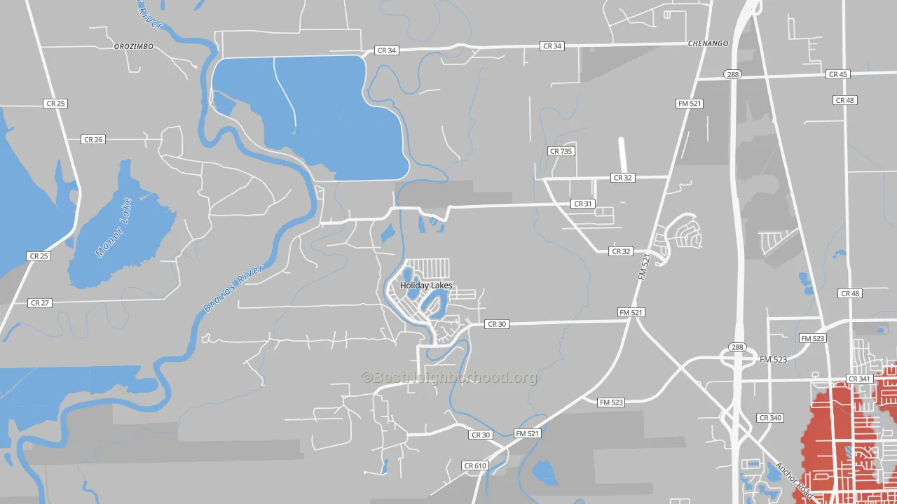 Transit Grade map of Holiday Lakes, TX