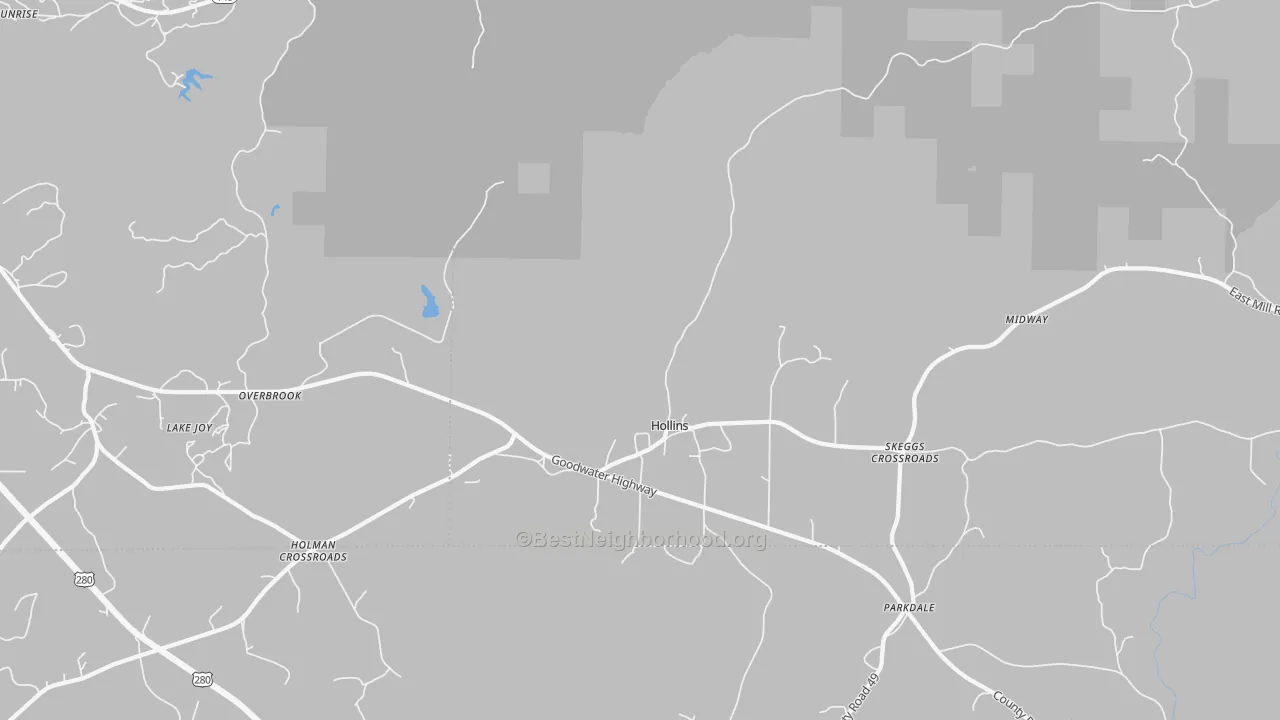 Transit Grade map of Hollins, AL