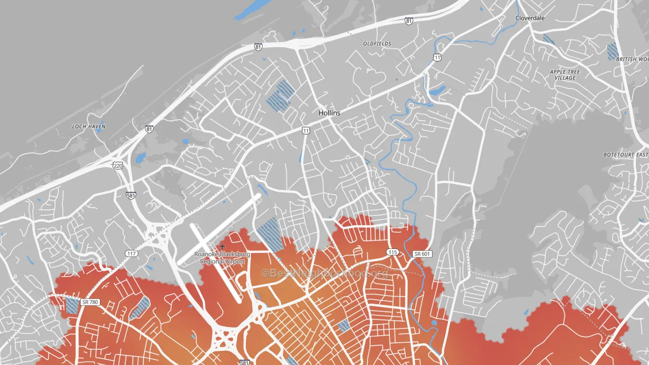 Transit Grade map of Hollins, VA