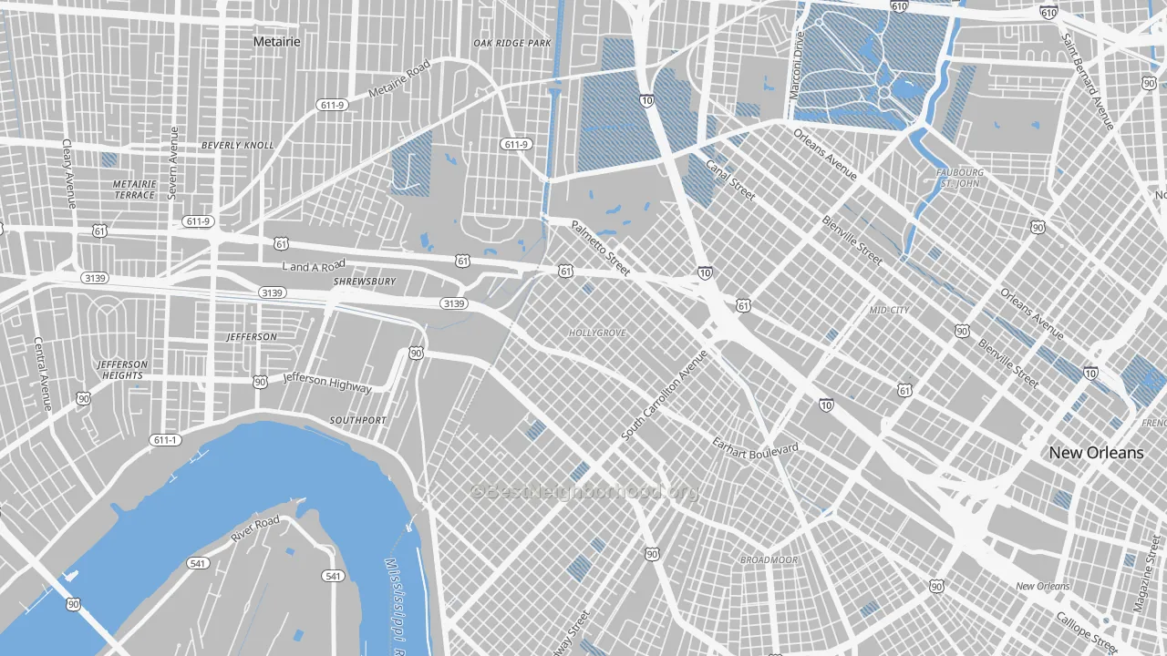 Transit Grade map of Holly Grove, New Orleans, LA