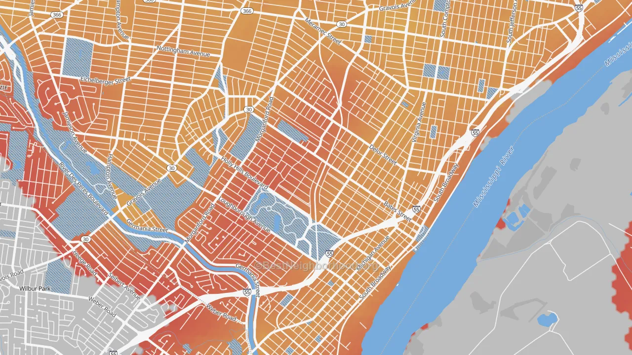 Transit Grade map of Holly Hills, St. Louis, MO