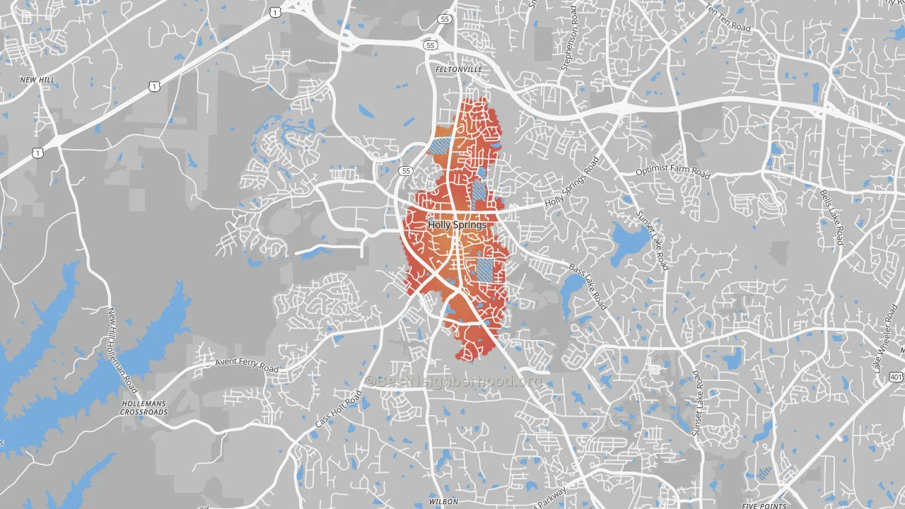 Transit Grade map of Holly Springs, NC