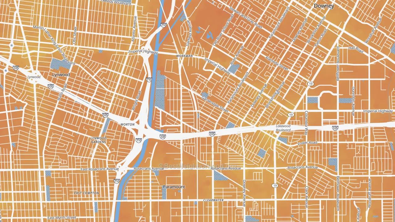 Transit Grade map of Hollydale, South Gate, CA
