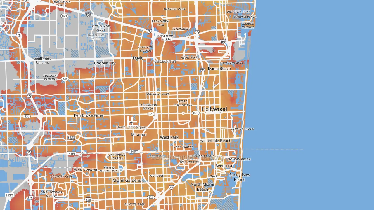Transit Grade map of Hollywood, FL