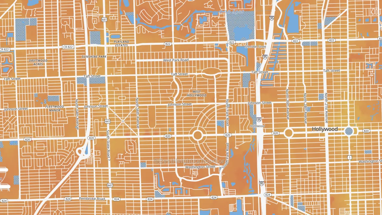 Transit Grade map of Hollywood Hills, Hollywood, FL