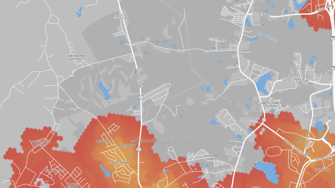Transit Grade map of Hollywood Hills, SC