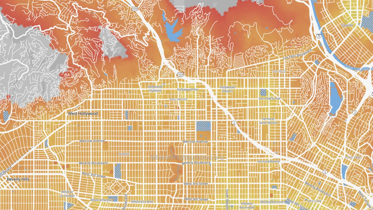 Transit Grade map of Hollywood, Los Angeles, CA