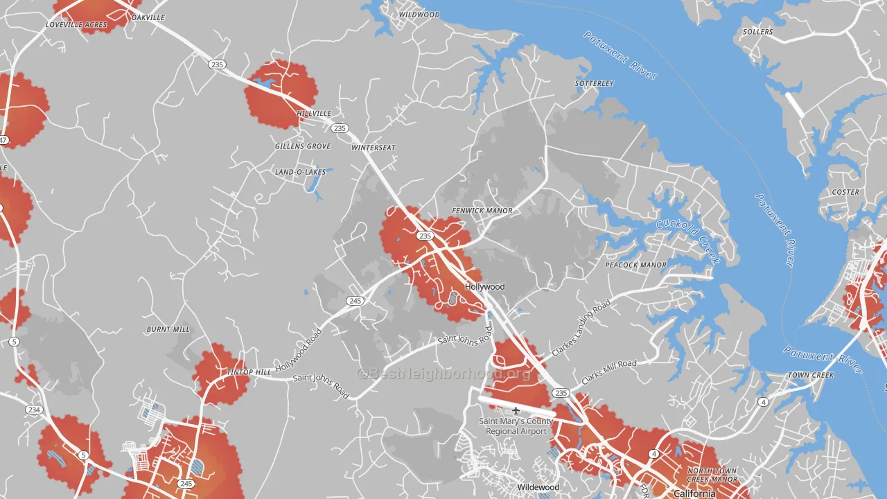 Transit Grade map of Hollywood, MD