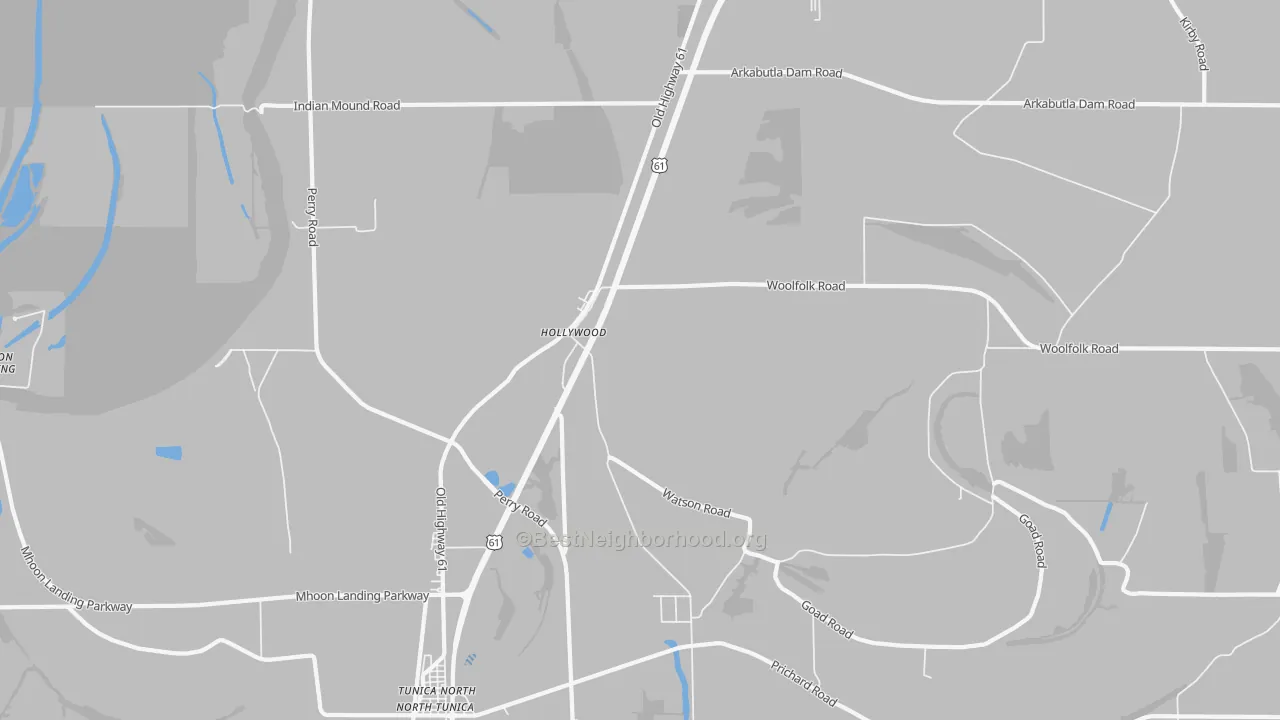 Transit Grade map of Hollywood, MS