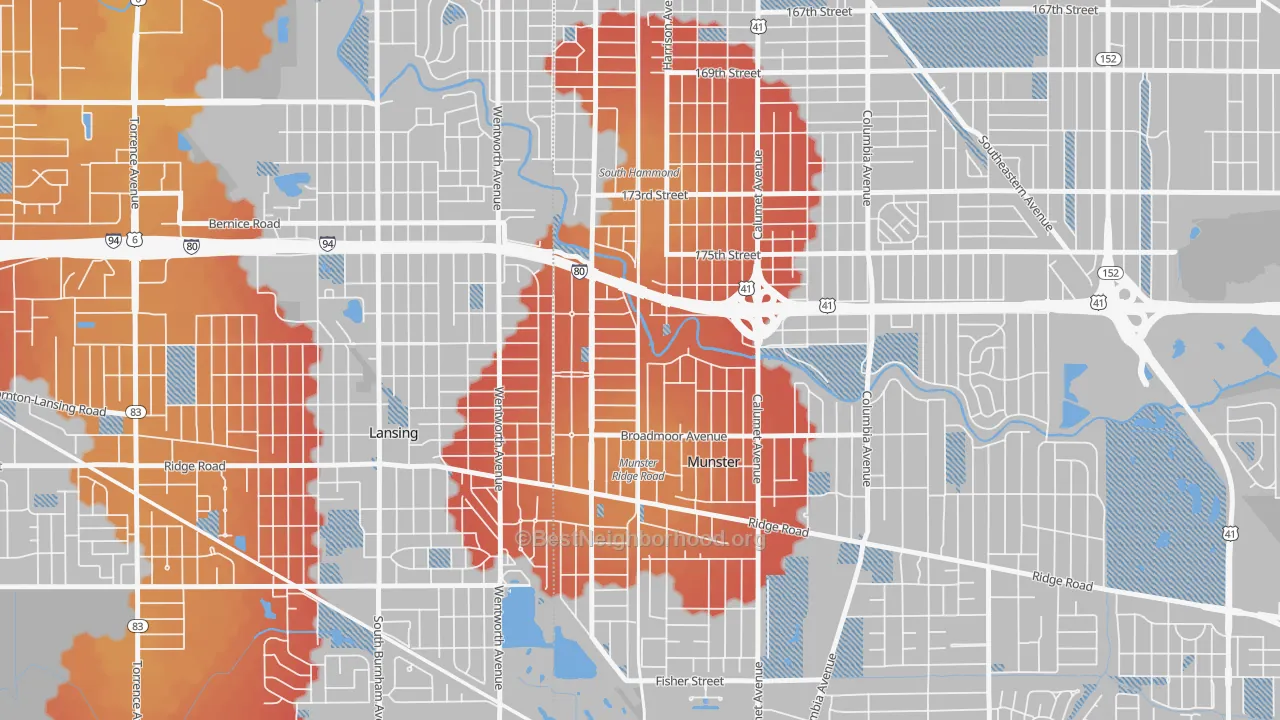 Transit Grade map of Hollywood, Munster, IN