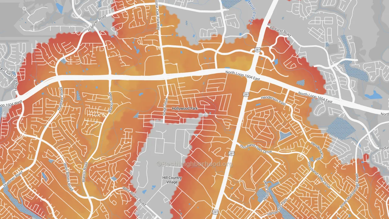Transit Grade map of Hollywood Park, TX