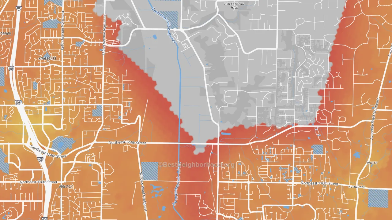 Transit Grade map of Hollywood, WA