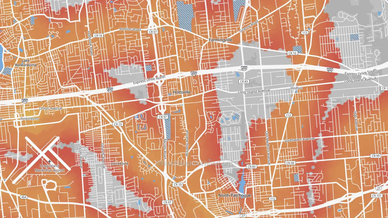 Transit Grade map of Holtsville, NY