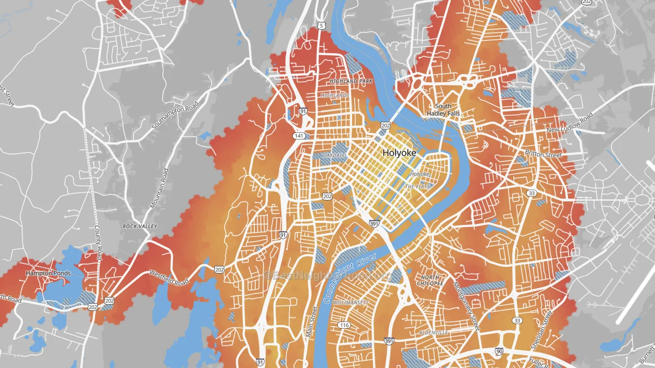 Transit Grade map of Holyoke, MA