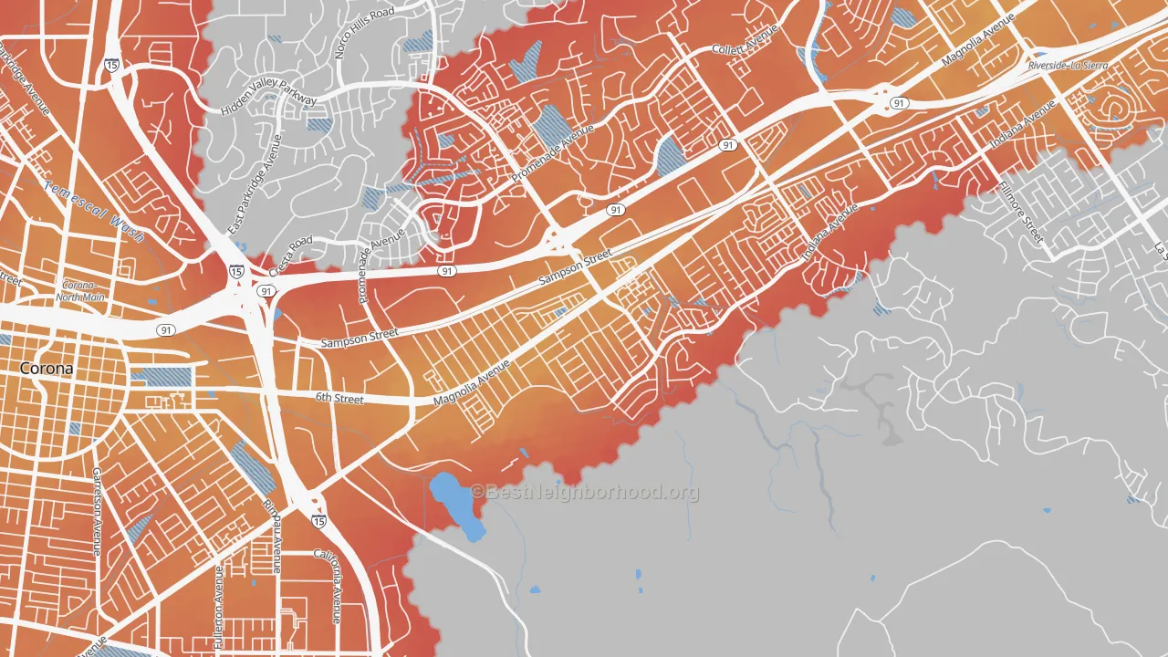 Transit Grade map of Home Gardens, Corona, CA