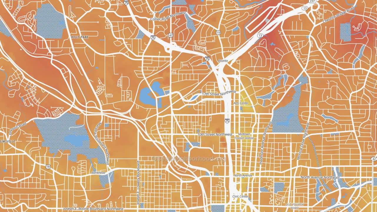 Transit Grade map of Home Park, Atlanta, GA
