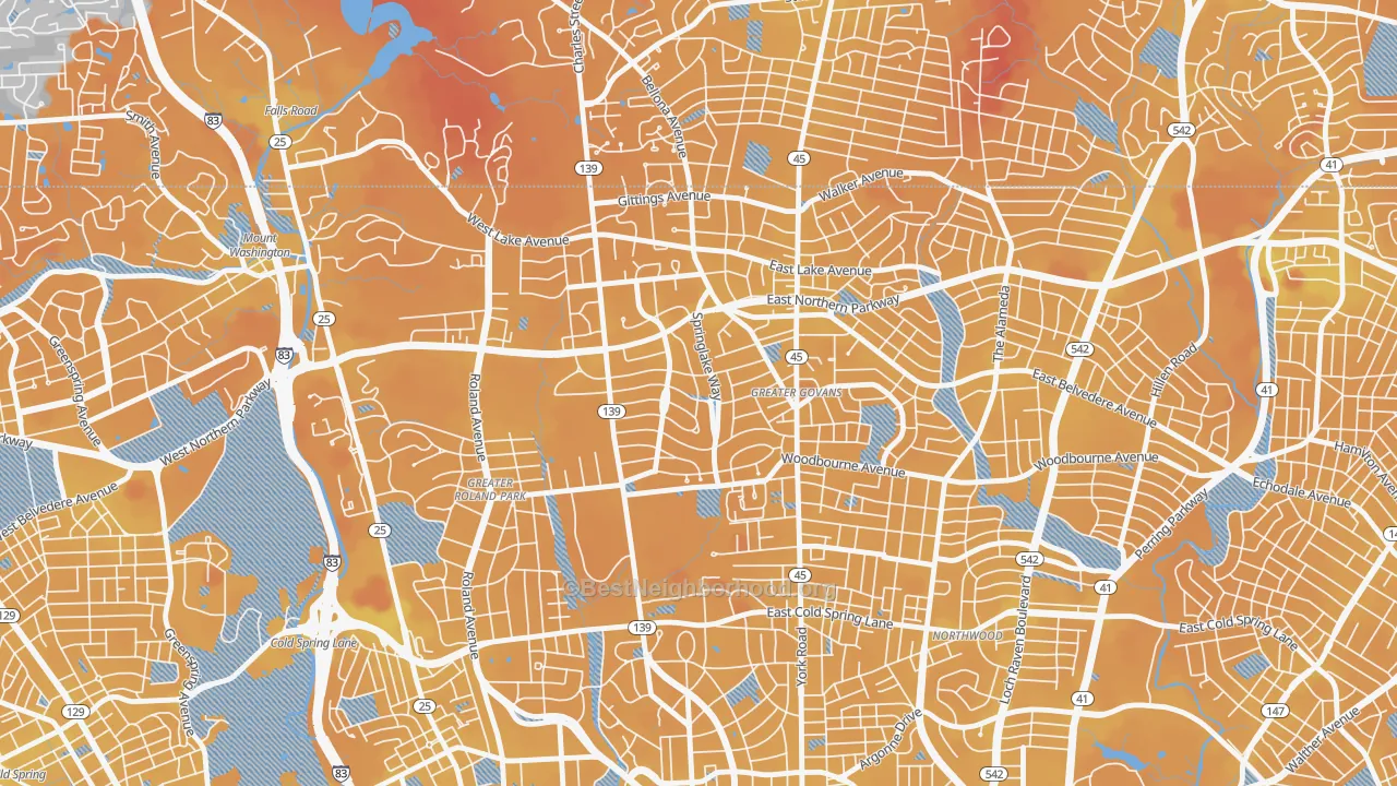 Transit Grade map of Homeland, Baltimore, MD